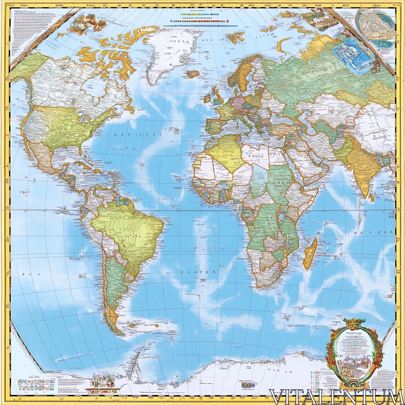 Comprehensive World Map with Country Borders and Geographic Details AI Image