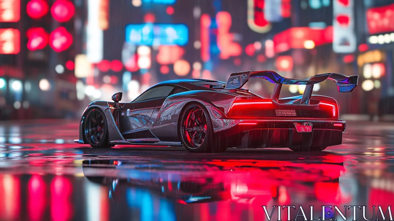 Urban Night with Futuristic Car AI Image