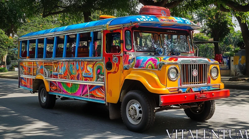 Vibrant Painted Traditional Street Bus AI Image