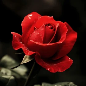 Detailed Red Rose with Dew Close-Up