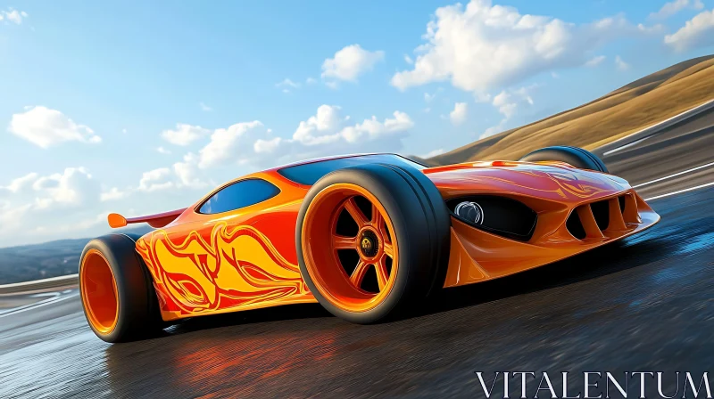 Sleek Orange Sports Car in Action AI Image