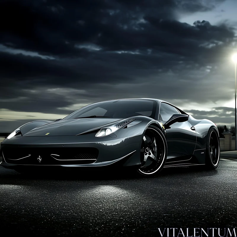 Modern Black Sports Car at Dusk AI Image