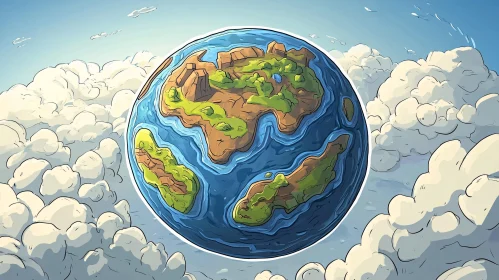 Cartoon Earth in Clouds