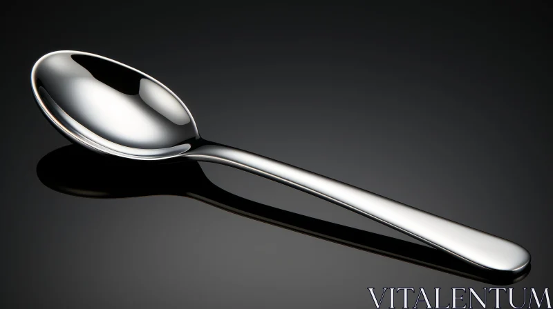 Minimalist Chrome-Plated Spoon on Black Surface AI Image