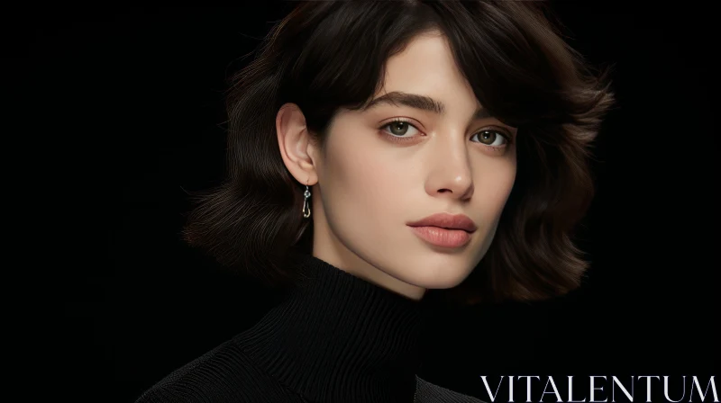 Stunning Model in Black Turtleneck with Eye-Catching Resin Jewelry AI Image