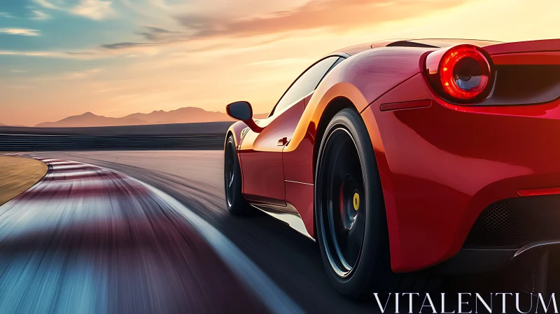 Racing Red Sports Car during Sunset AI Image