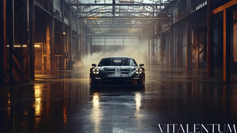 High-Performance Car Amidst Industrial Ambiance AI Image