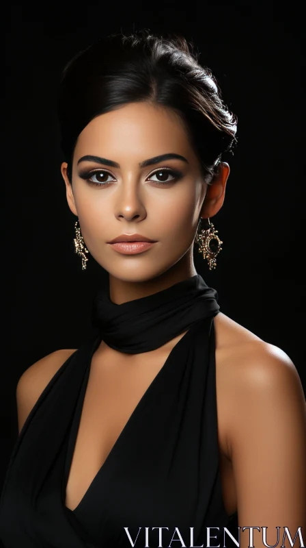 Captivating Woman in Black Dress with Gold Earrings - Melding Cultures AI Image