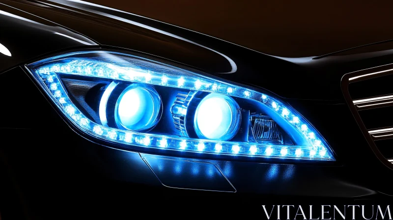 Futuristic Car Headlight with Blue Illumination AI Image