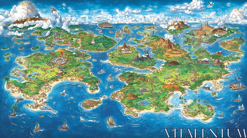 Colorful Fictional Islands and Continents AI Image