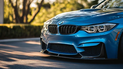 Front View of Stylish Blue BMW Car