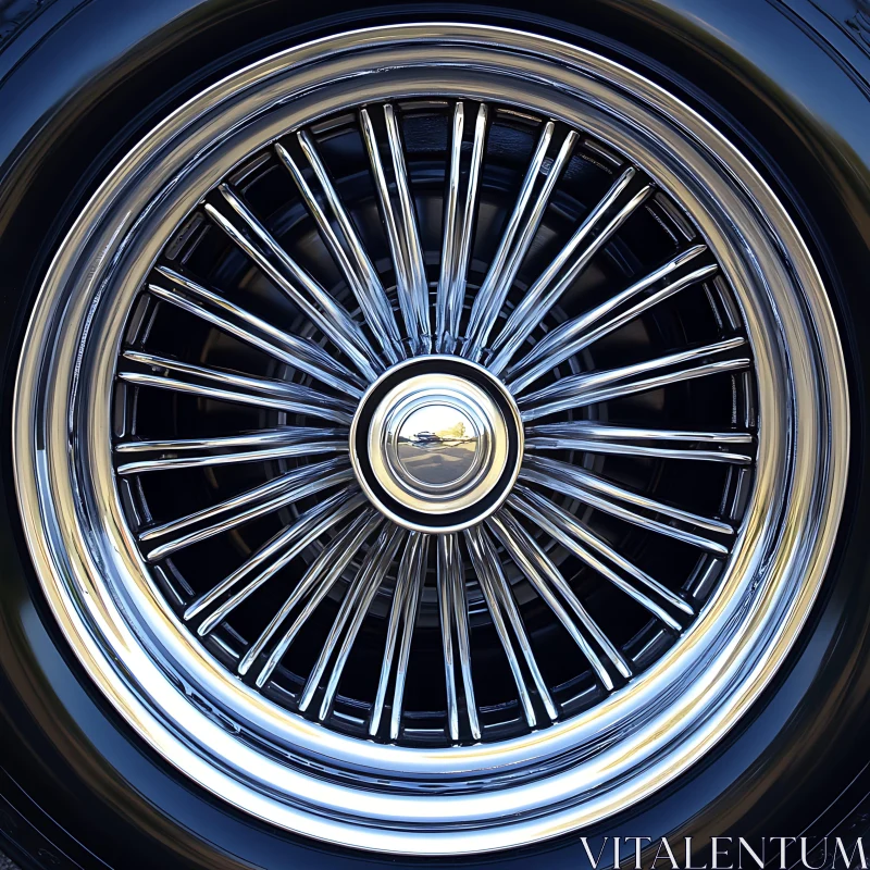 AI ART Chrome Car Wheel with Radiating Spokes