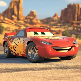 Smiling Animated Car with Desert Background