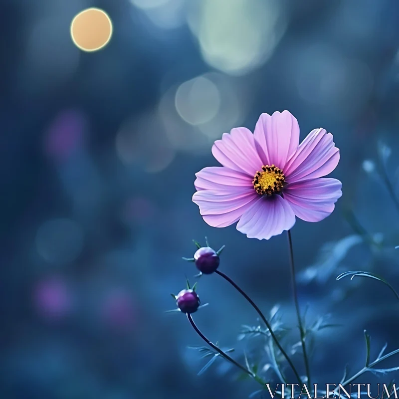 AI ART Blooming Pink Flower with Delicate Petals and Bokeh