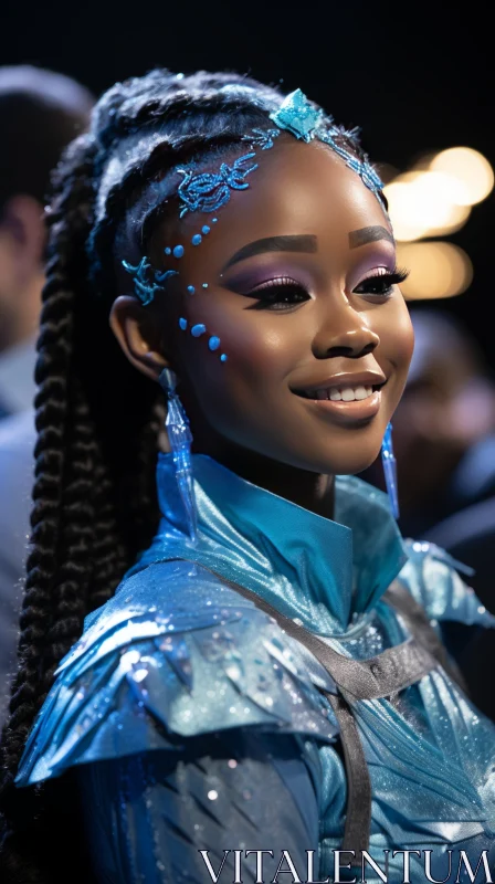 Captivating African Woman with Blue Makeup and Braids AI Image