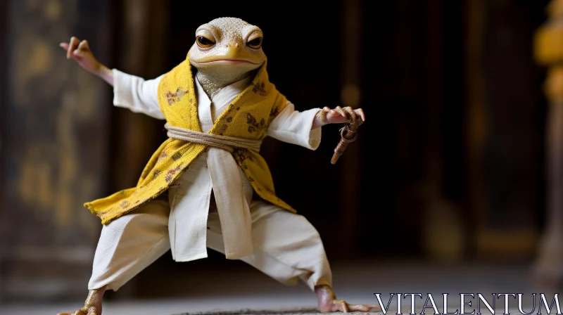 Zen-Inspired Frog in Detailed Yellow Robe AI Image