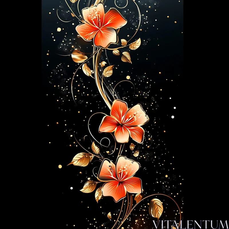 Hibiscus Art with Golden Accents AI Image