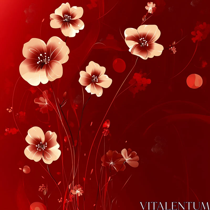 AI ART Red-Themed Digital Flower Art