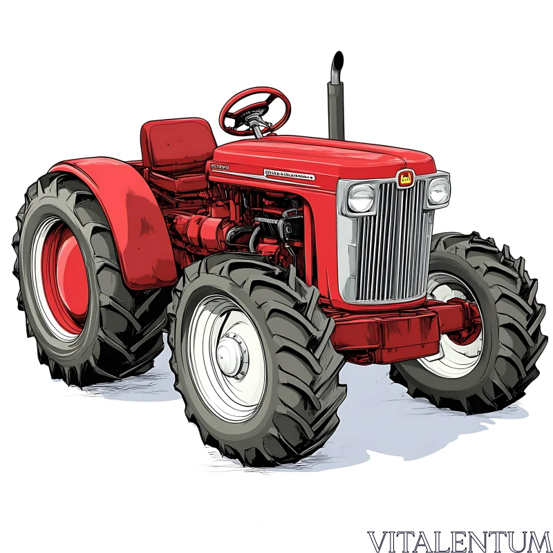 Vintage Red Tractor Illustration AI Image