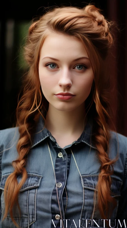Captivating Portrait of a Young Woman with Long Red Hair AI Image
