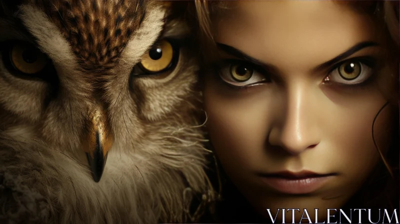 Captivating Realistic Fantasy Art: Woman and Owl AI Image