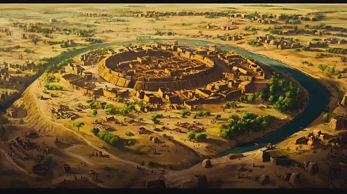 Aerial View of Ancient City in Desert