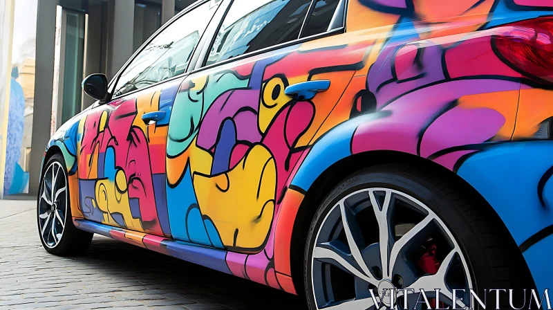 Colorful Car Graffiti Design AI Image