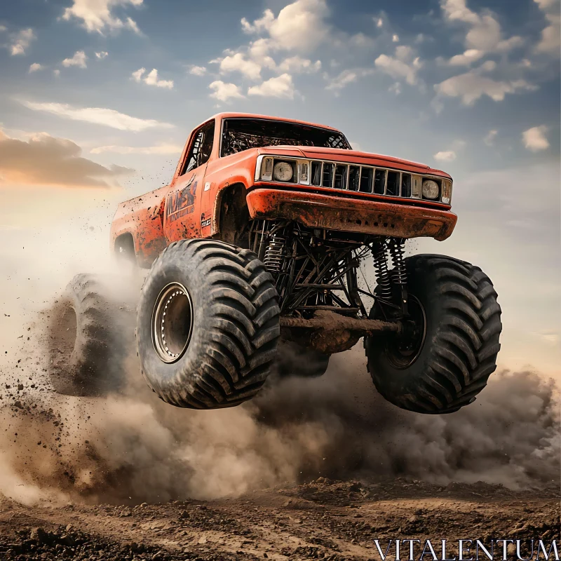 Orange Monster Truck Soaring AI Image