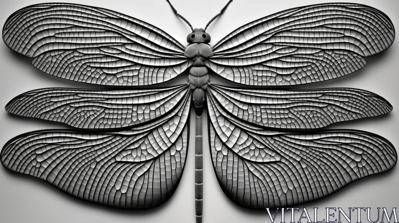 Monochromatic Dragonfly Artistry: A Study in Detail and Symmetry AI Image