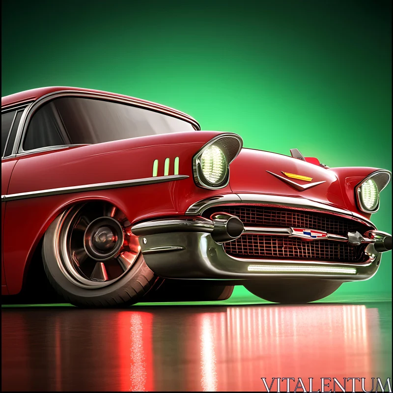 Vintage Red Car Highlight Scene AI Image