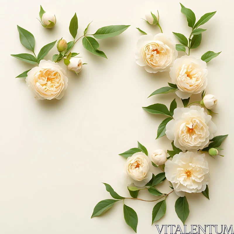 AI ART Elegant White Roses with Green Leaves