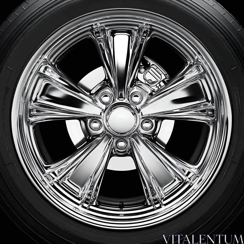 Intricate Chrome Wheel of an Automobile AI Image