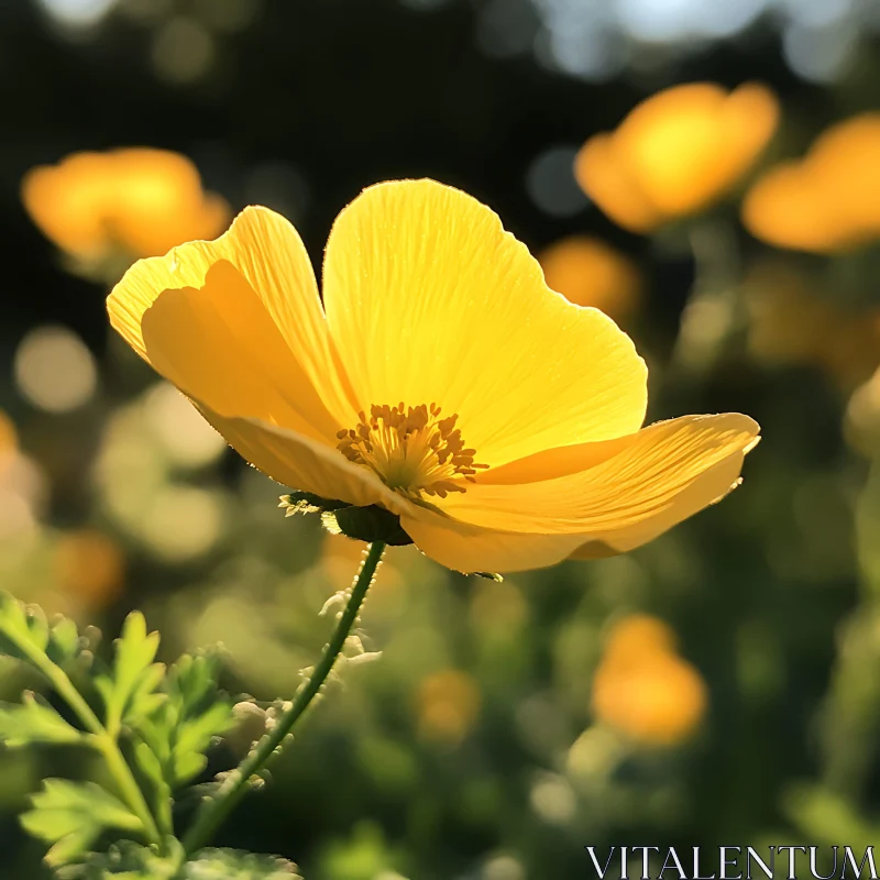 Yellow Flower in Sunlight AI Image