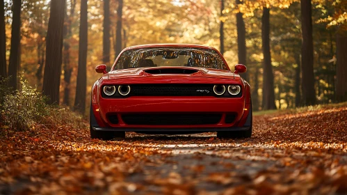 Autumn Forest Red Car