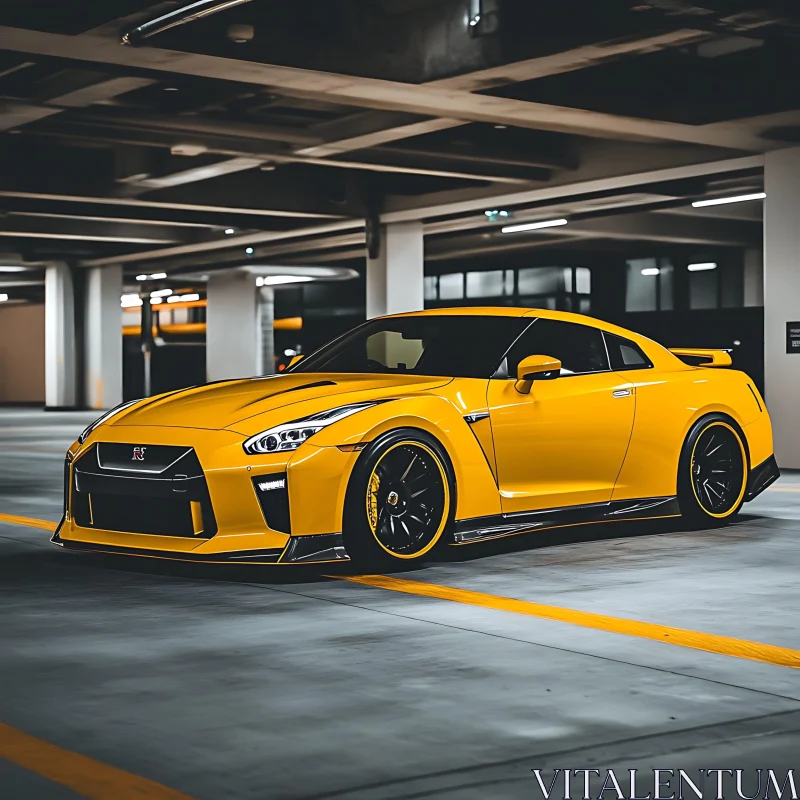 Yellow Sports Car in Urban Setting AI Image