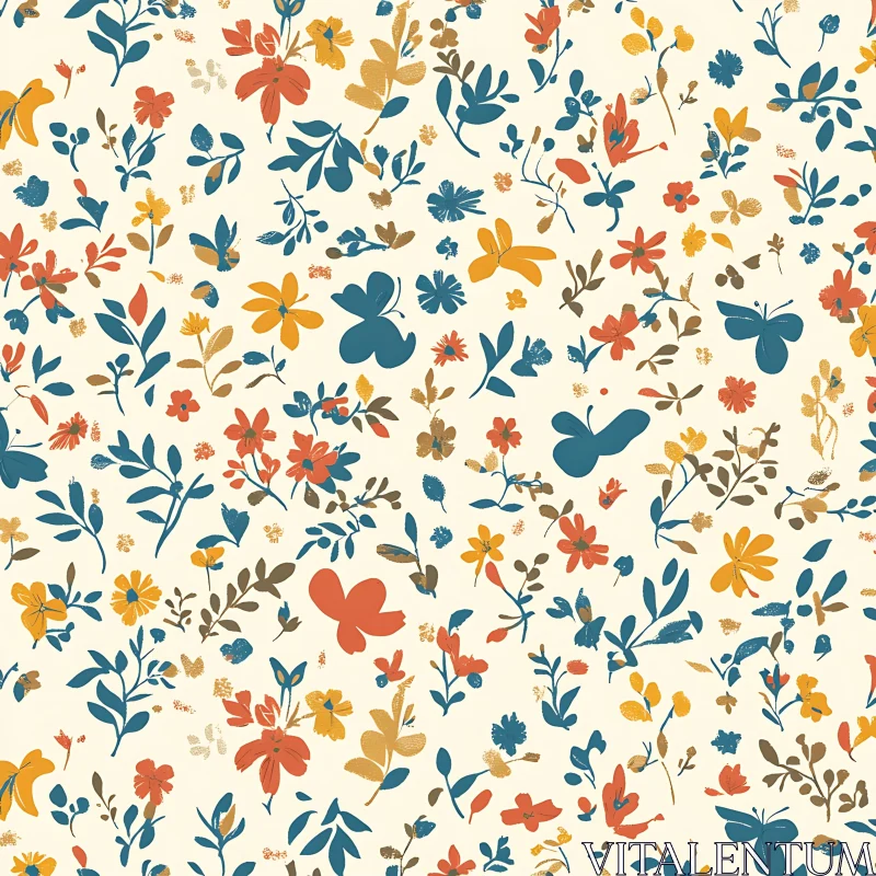 Colorful Vintage Floral Design with Flowers and Leaves AI Image