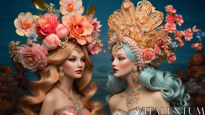 Captivating Hyper-Realistic Portraiture of Women in Sea Mermaid Dresses AI Image