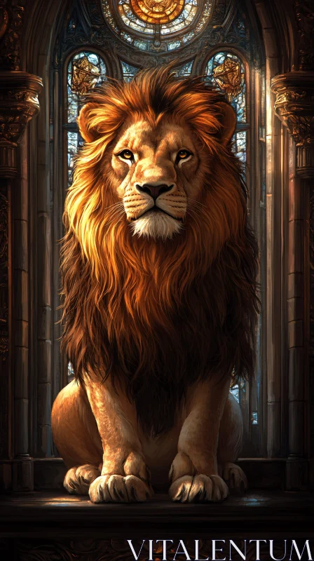 Regal Lion with Stained Glass AI Image