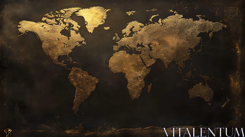 Vintage Gold World Map on Dark Background AI Image