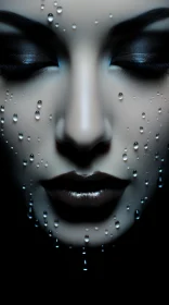Portrait of a Woman with Water Droplets - Serene and Meticulously Detailed Artwork