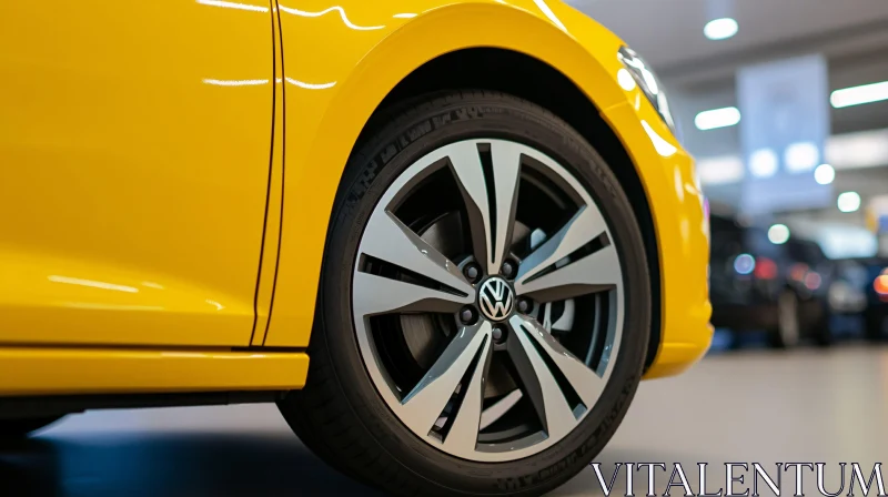 Yellow Car Wheel Close-Up Highlighting Design AI Image