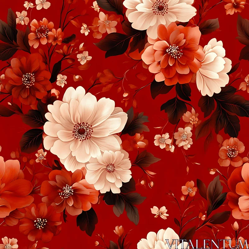 Intricate Flower Design on Vibrant Red AI Image