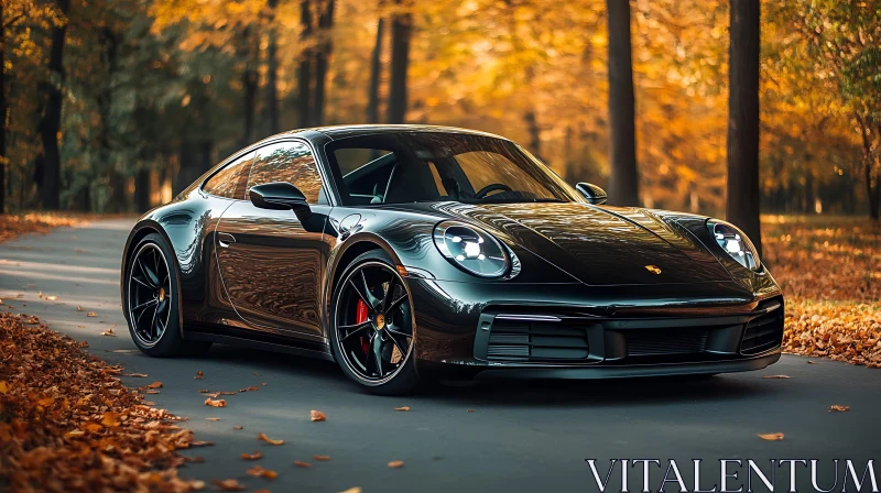 Luxury Car Amidst Autumn Foliage AI Image