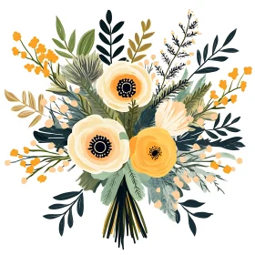 Floral Illustration with Yellow Bouquet