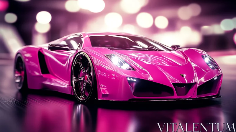 Luxurious Pink Supercar in City Lights AI Image