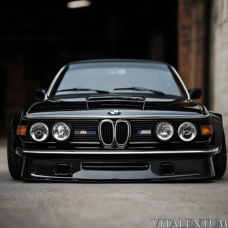 Front View of Retro Black BMW Car AI Image