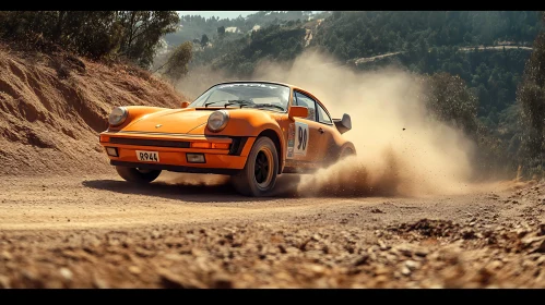 Racing Orange Car on Dusty Trail