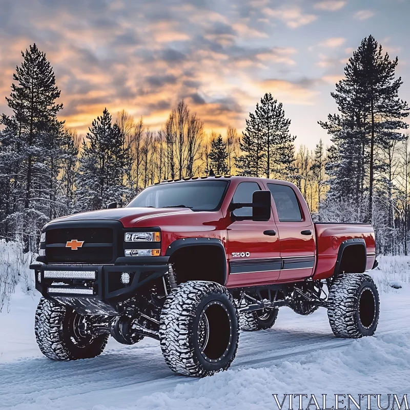 Winter Off-Road Adventure with Lifted Truck AI Image