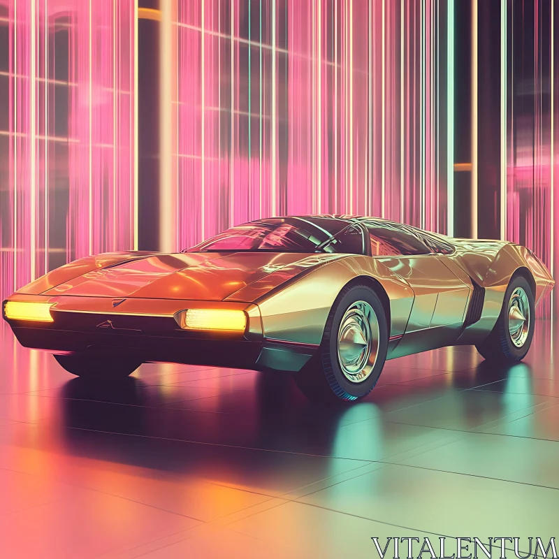 Retro Futuristic Car in Neon Setting AI Image