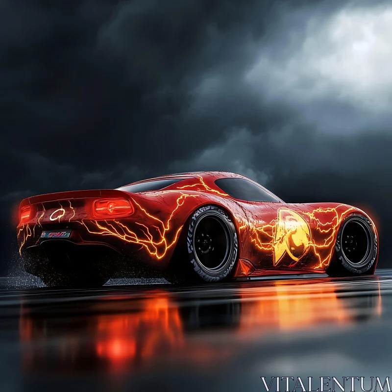 Striking Sports Car with Lightning Effects AI Image